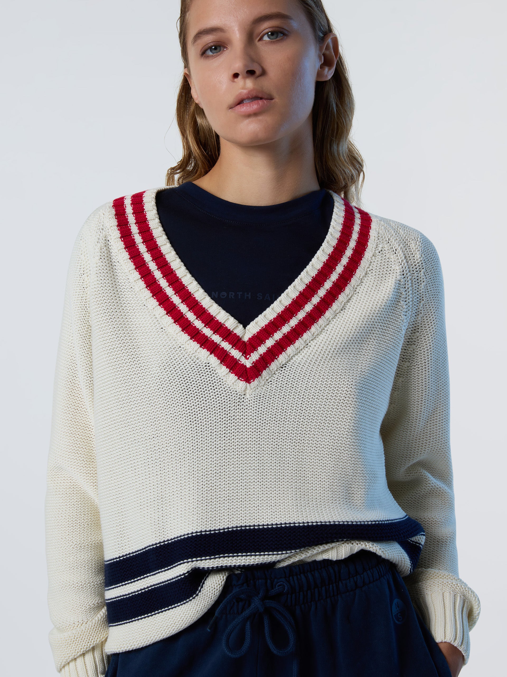 V-neck varsity sweater