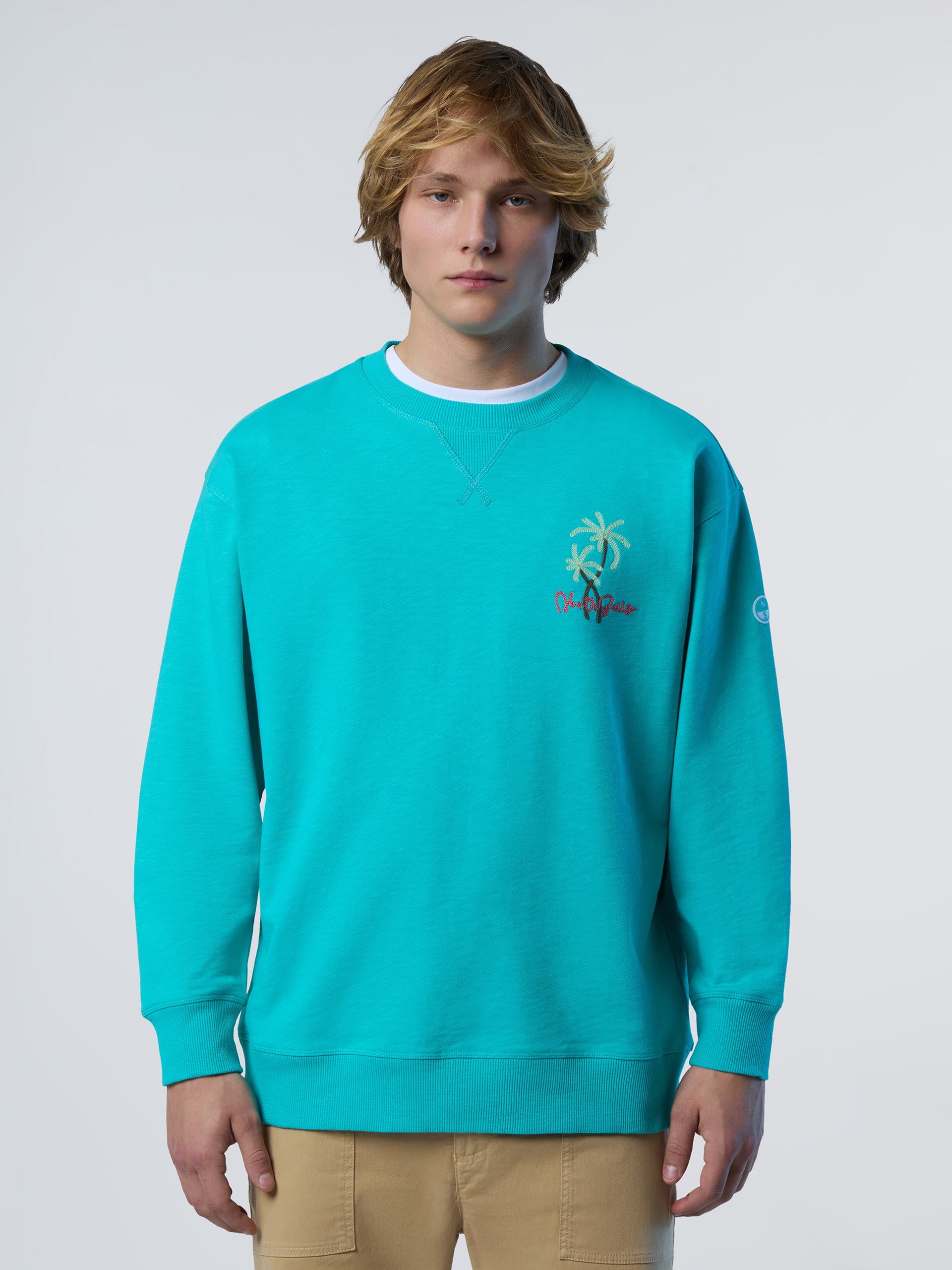 Pullover Crew Neck Sweatshirt- Mint/ Navy