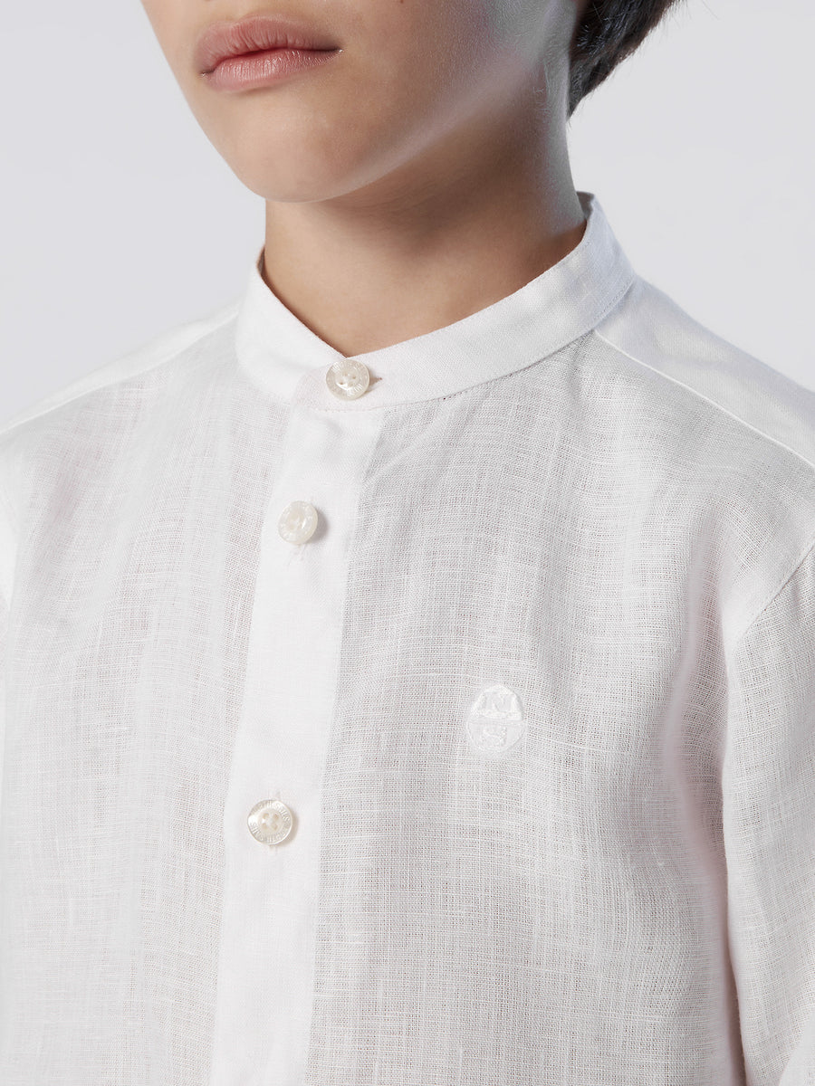 White Mandarin Collar Shirt